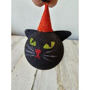 Pier‎ 1 glitter cat hat ornament Halloween decor kitten black sparkle